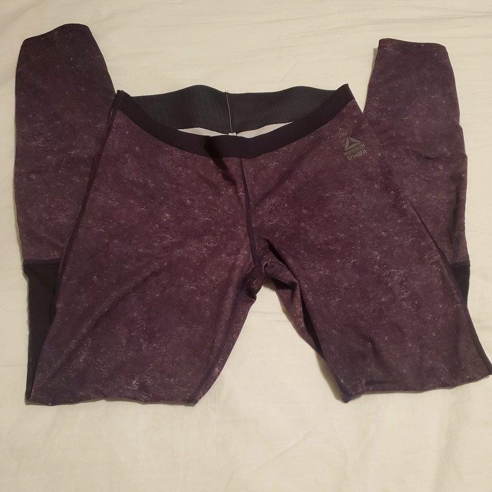 REEBOK CROSSFIT Black Burgundy Color Block Athletic Tights Women’s size S